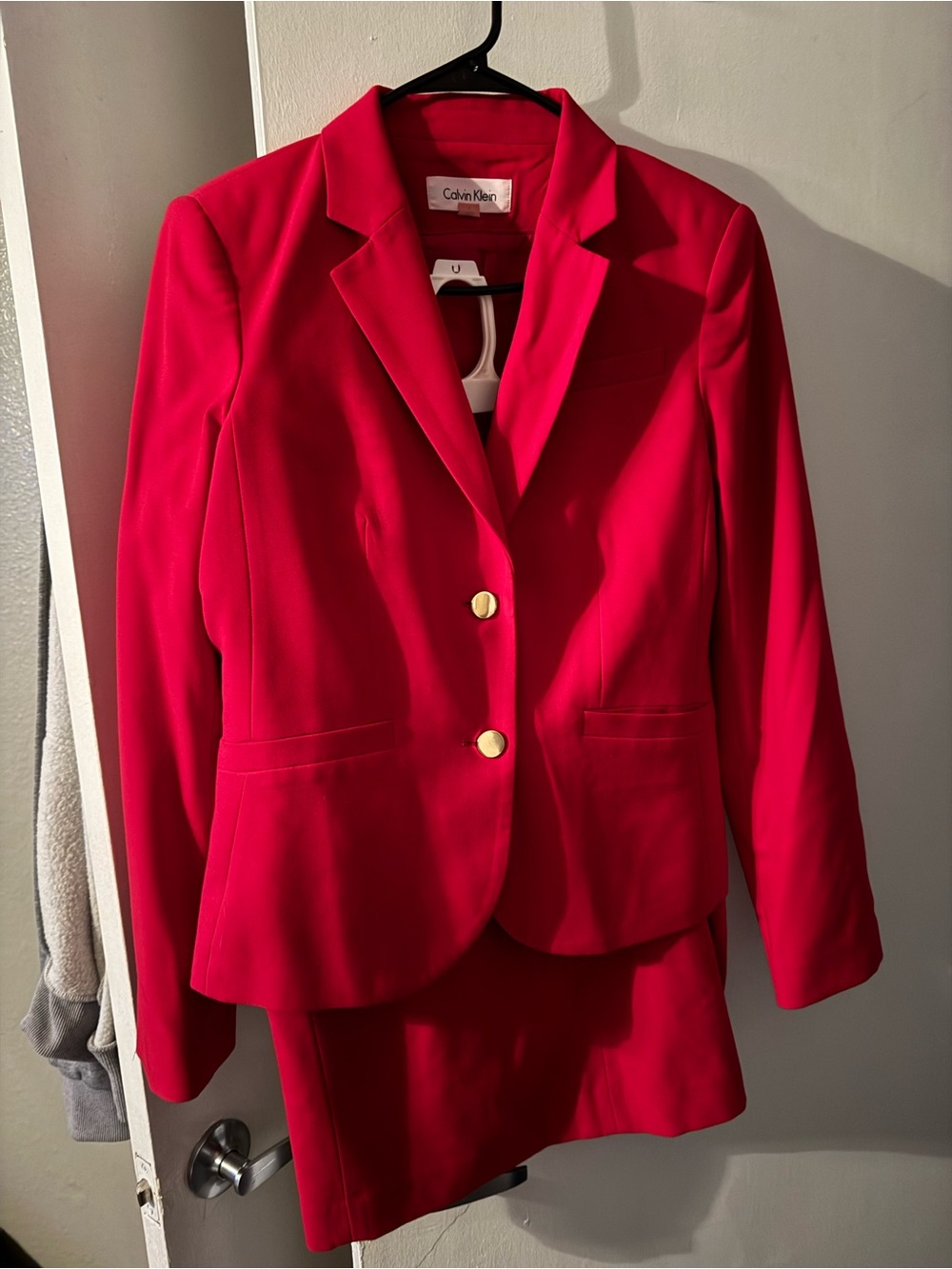 Calvin Klein Bold Red Tailored Blazer with Gold-Tone Buttons